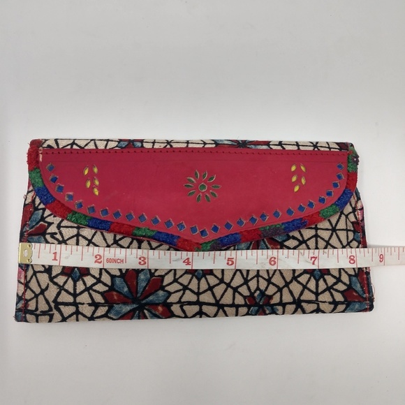 Womens Pink India Ethnic Clutch Wallet Leather - Picture 5 of 6